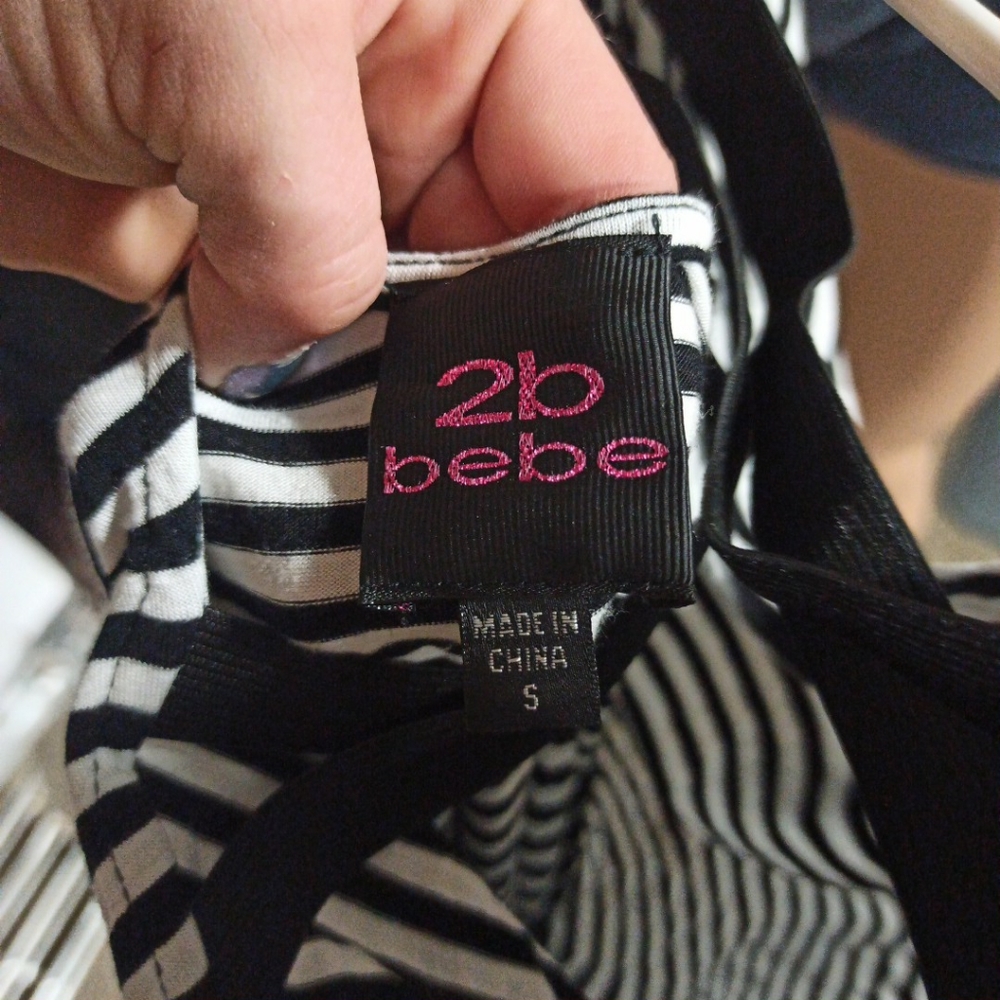 2b bebe black and white striped off shoulder top